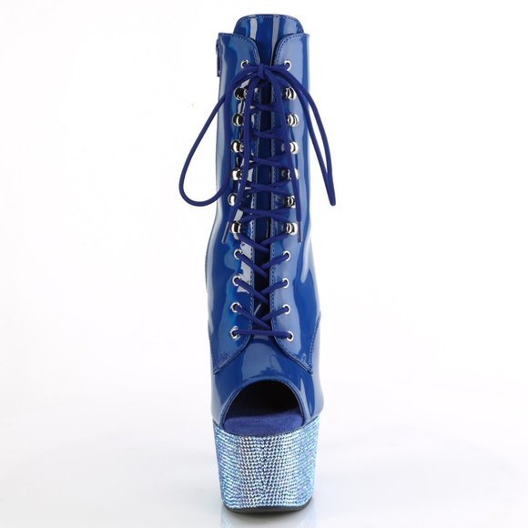 Rhinestone Platform Lace Up High Heel Ankle Boots - Picture 2 of 5